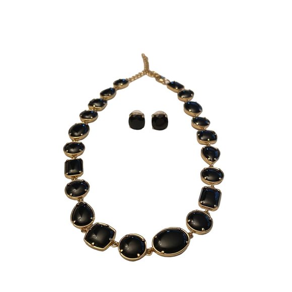 BLACK BEADED NECKLACE & EARRINGS - Picture 2 of 4